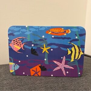 Colorful Ocean-Themed Vintage Ocean Fish Metal Tin Container Blue Purple 7 inch